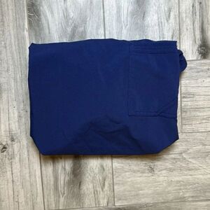 Infinity Womens Blue Short Sleeve V-Neck Knit Panel Solid Scrub Top Large